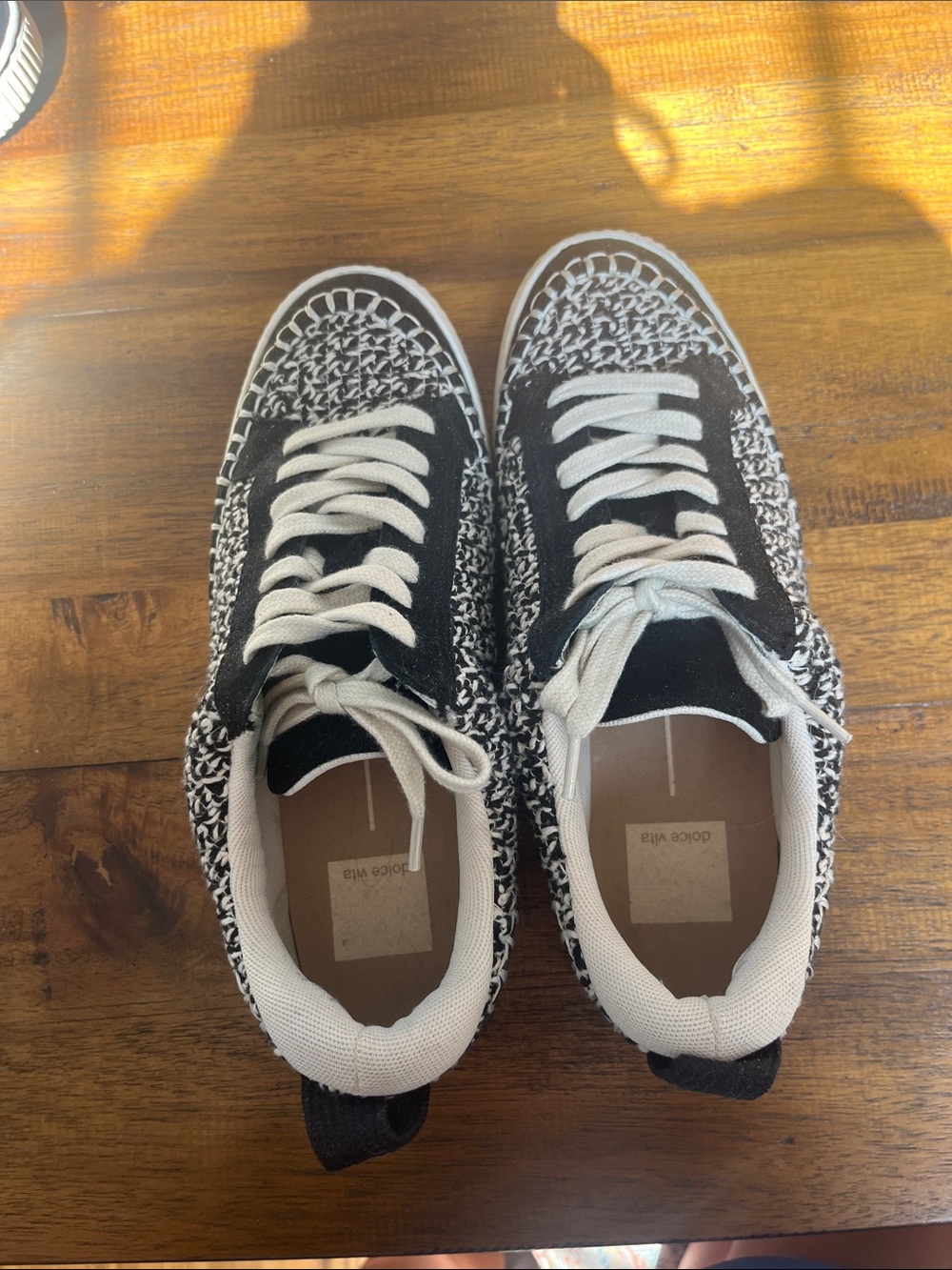 Dolce Vita Black and White Knit Lace-Up Sneakers